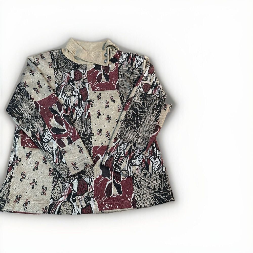 Vtg Season Ticket Quilted Button Neck Sweater Women's‎ Small Granny Cottagecore